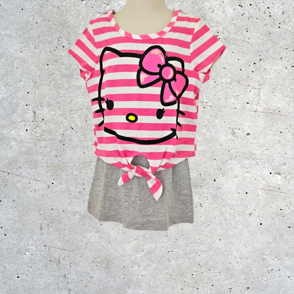 Hello Kitty Girls Short Sleeve Striped Top Grey Tank Top Undershirt Size S